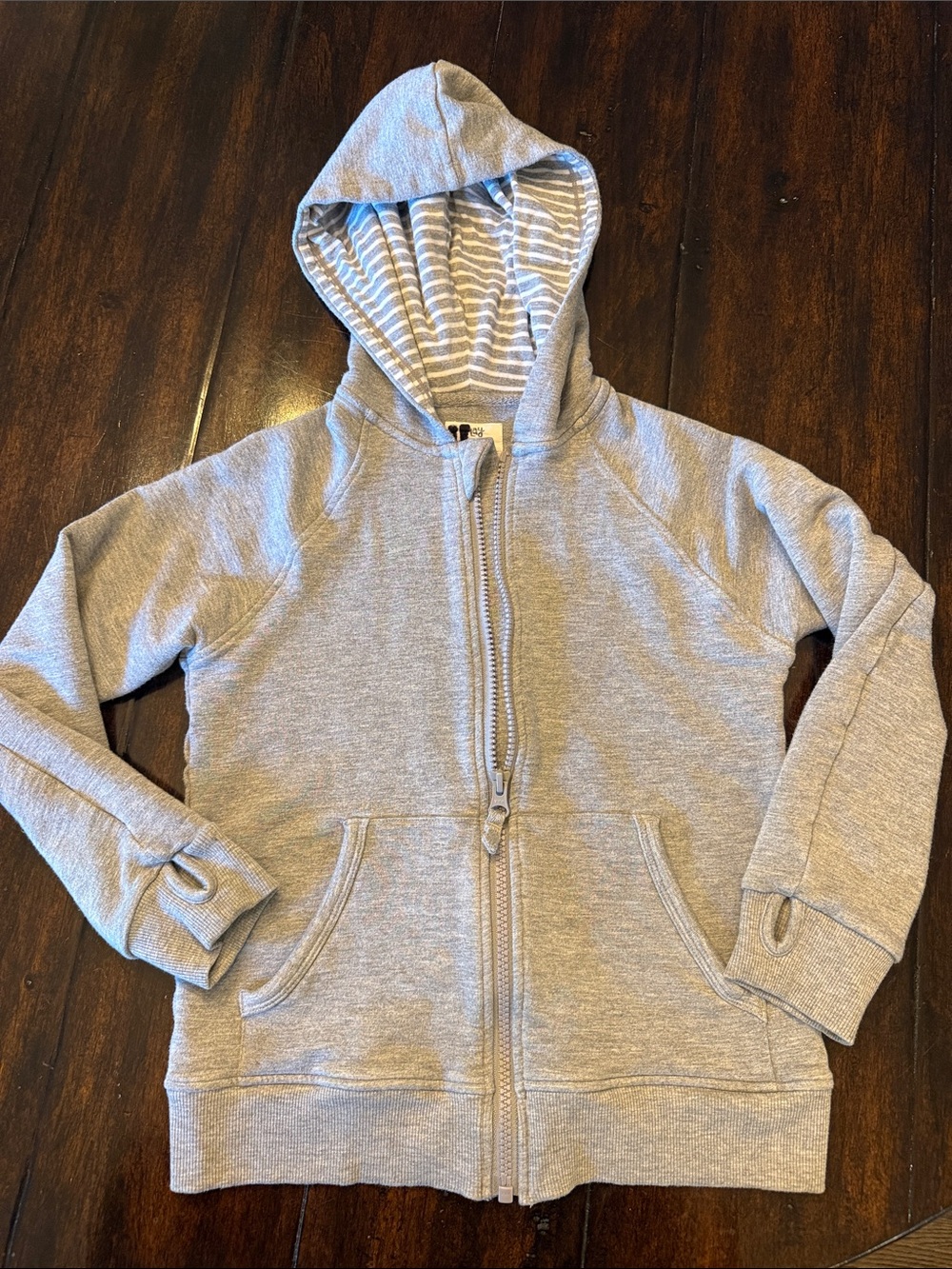 Little Sleepies Heather Gray Zip Hoodie with Striped Hood